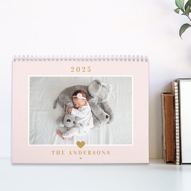 Elegant Gold Heart Family Photo Calendar (Creator Uploaded)