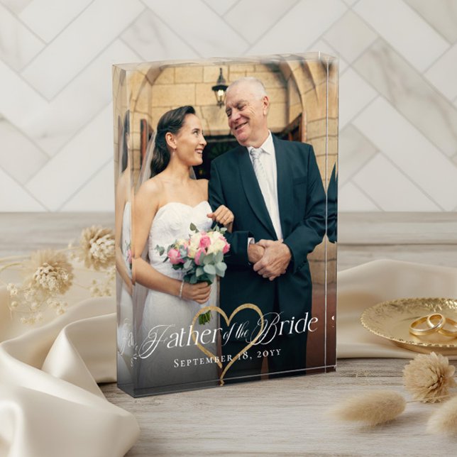 Elegant Gold Heart Father of the Bride Keepsake Photo Block (Elegant Gold Heart Father of the Bride Keepsake Photo Block)