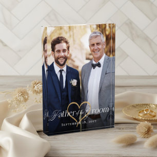 Elegant Gold Heart Father of the Groom Keepsake Photo Block