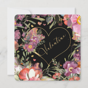 Elegant Gold Heart Floral Valentines Holiday Card