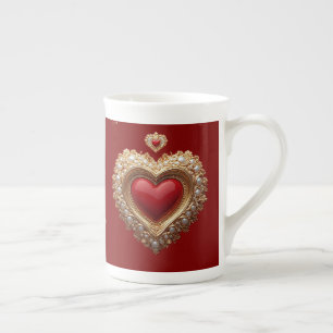 Elegant Gold Heart Frame With Pearl Detail Bone China Mug