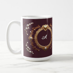 Elegant Gold Heart Frame With Pearl Detail Coffee Mug
