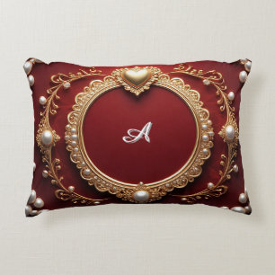 Elegant Gold Heart Frame With Pearl Detail Decorative Cushion