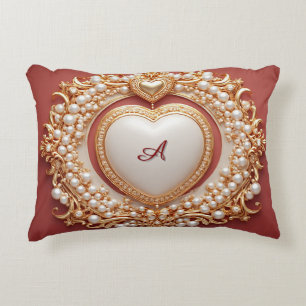 Elegant Gold Heart Frame With Pearl Detail Decorative Cushion