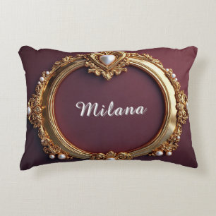 Elegant Gold Heart Frame With Pearl Detail Decorative Cushion