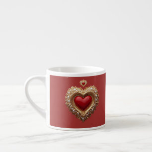 Elegant Gold Heart Frame With Pearl Detail Espresso Cup