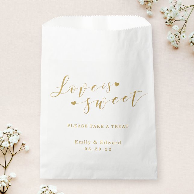 Elegant Gold Heart Love is Sweet Wedding Favour Bags (Creator Uploaded)