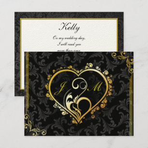 Elegant Gold Heart Monogram Maid Of Honour Card