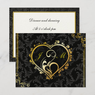 Elegant Gold Heart Monogram Reception Card