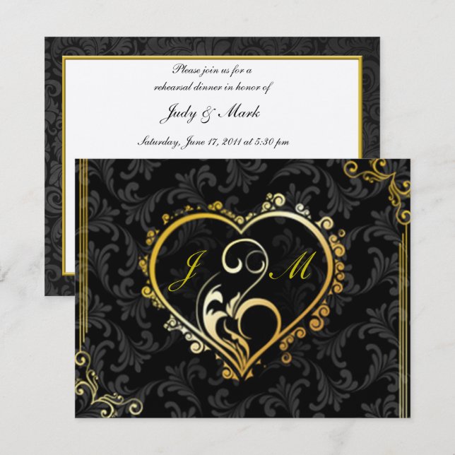 Elegant Gold Heart Monogram Rehearsal Dinner Invit Invitation (Front/Back)