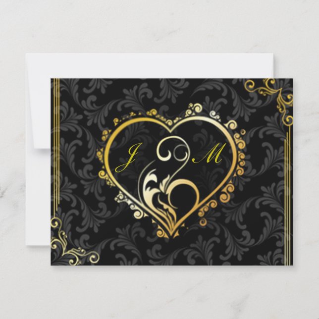 Elegant Gold Heart Monogram Wedding Response Card (Front)