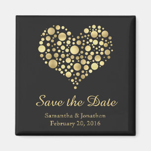 Elegant Gold Heart on Dusty Black Save the Date Magnet