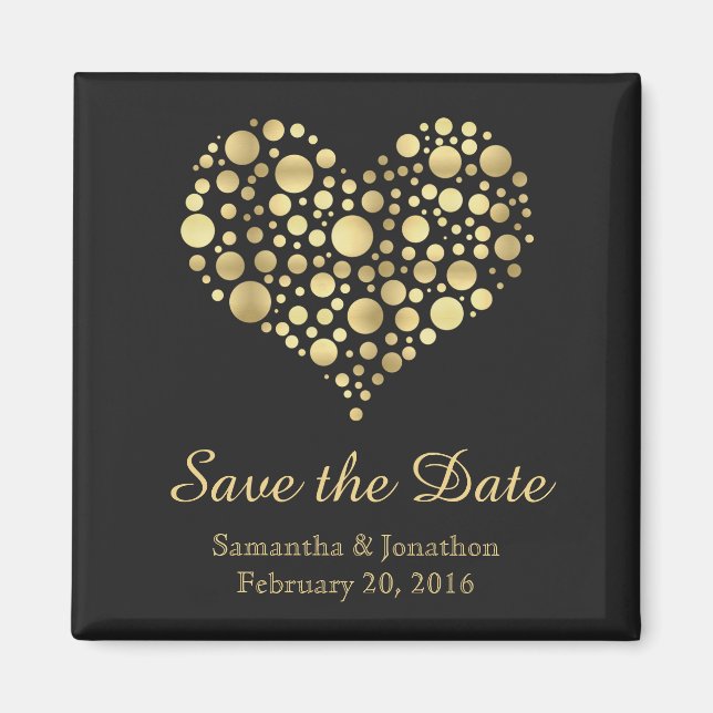 Elegant Gold Heart on Dusty Black Save the Date Magnet (Front)