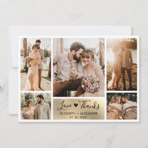 Elegant Gold Heart Photo Collage Wedding Thank You Card