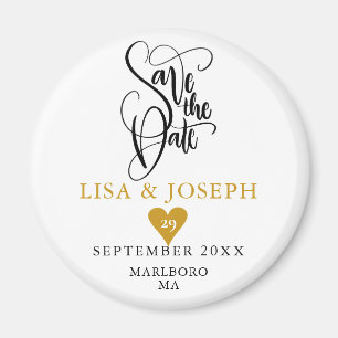 Elegant Gold Heart Save the Date Magnet