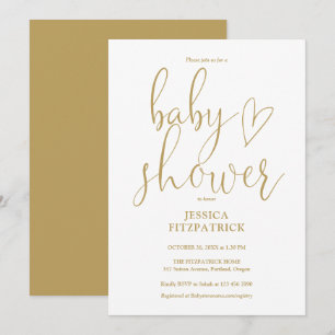 Elegant Gold Heart Script Baby Shower Invitation