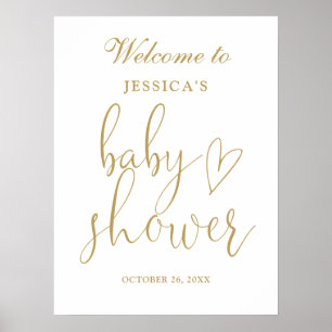 Elegant Gold Heart Script Baby Shower Welcome Sign