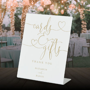 Elegant Gold Heart Script Cards And Gifts Pedestal Sign