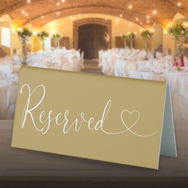 Elegant Gold Heart Script Reserved (Elegant Gold Heart Script Reserved Table Tent Sign)