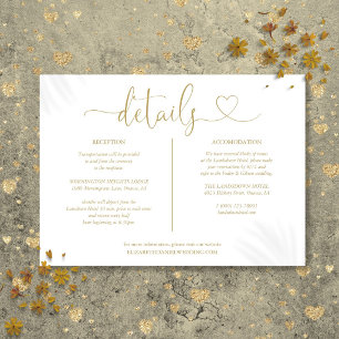 Elegant Gold Heart Script Wedding Details Card