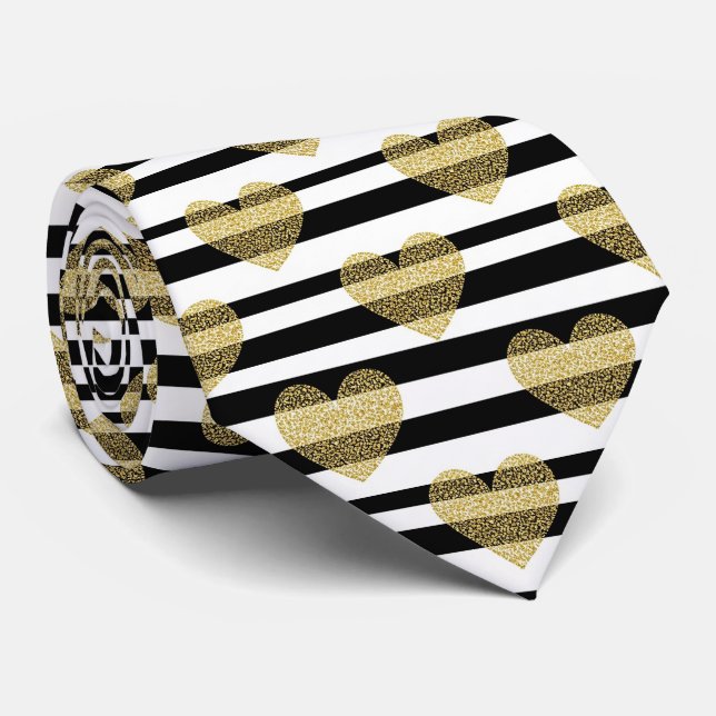 Elegant Gold Heart Wedding Stripe Pattern Tie (Rolled)