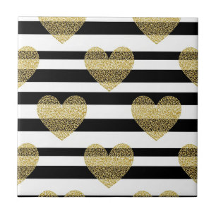Elegant Gold Heart Wedding Stripe Pattern Tile