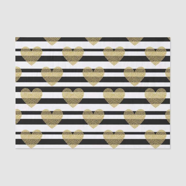 Elegant Gold Heart Wedding Stripe Pattern Tissue Paper (Front)