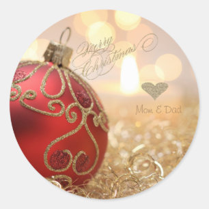 Elegant Gold Heart,White Christmas Ball Classic Round Sticker