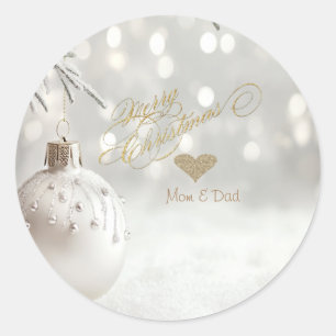 Elegant Gold Heart,White Christmas Ball Classic Round Sticker