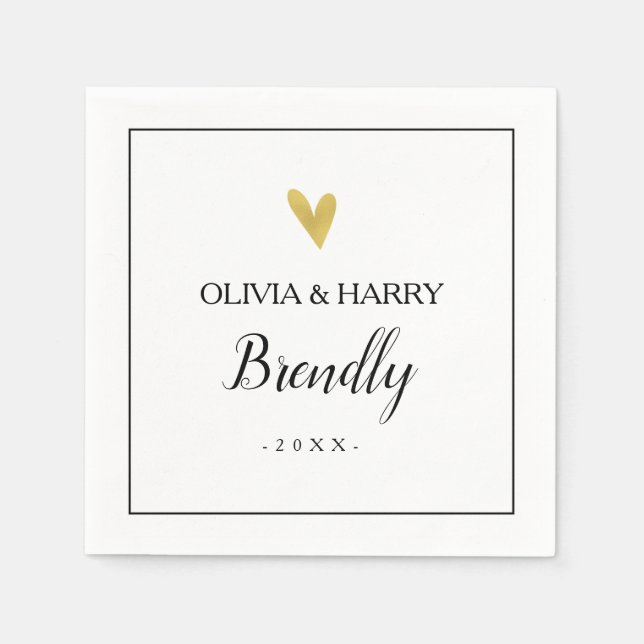 Elegant Gold Heart | White Wedding Paper Napkin (Front)