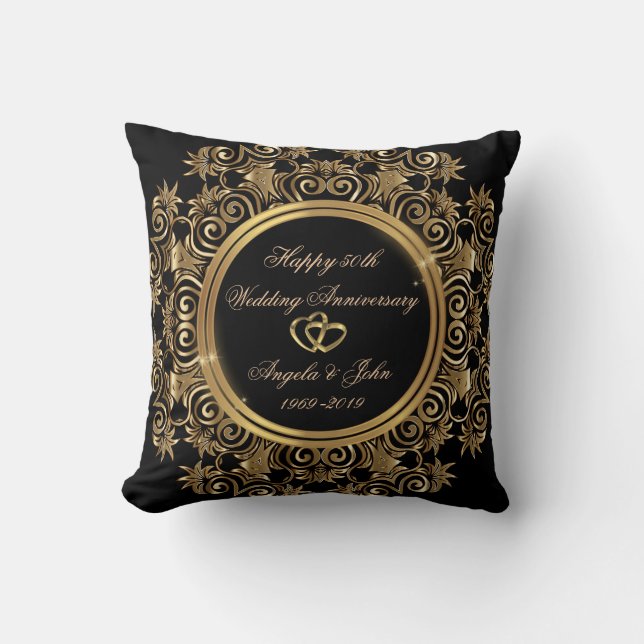 Elegant Gold Hearts 50th Wedding Anniversary Cushion (Front)