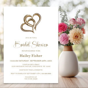Elegant Gold Hearts and Diamonds Bridal Shower Invitation