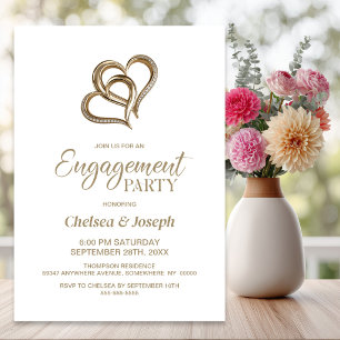 Elegant Gold Hearts and Diamonds Engagement Party Invitation