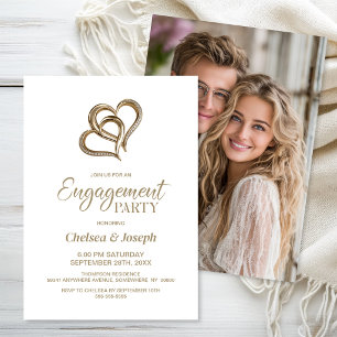 Elegant Gold Hearts and Diamonds Engagement Party Invitation