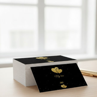 Elegant Gold Hearts Black Minimalist Profile Card