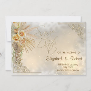 Elegant Gold Hearts Boho Flowers Save The Date