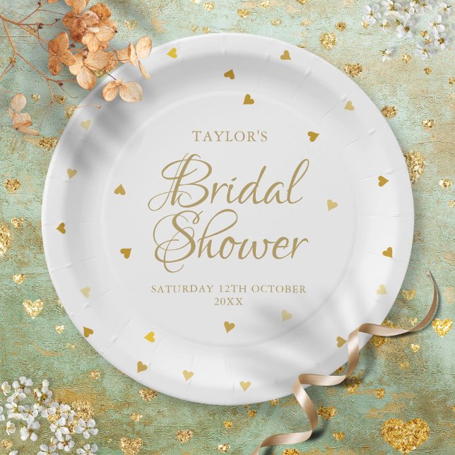 Elegant Gold Hearts Confetti Bridal Shower Paper Plate (Creator Uploaded)