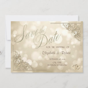 Elegant Gold Hearts Frame Bokeh Save The Date