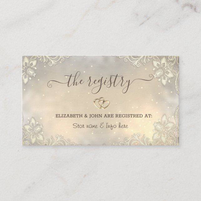 Elegant Gold Hearts Frame Lace Wedding   Enclosure Card (Front)