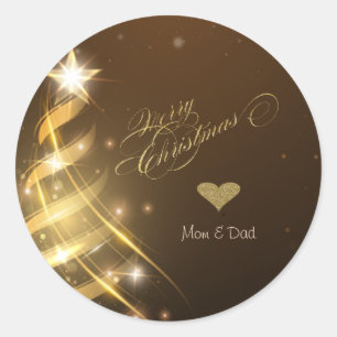 Elegant Gold Hearts Gold Christmas Tree Dark Classic Round Sticker