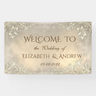 Elegant Gold Hearts Lace Wedding Banner
