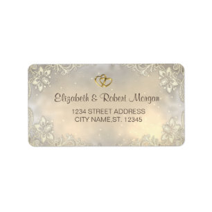 Elegant Gold Hearts Lace Wedding Label