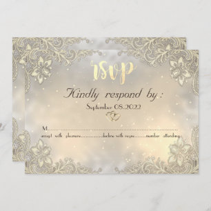 Elegant Gold Hearts Lace Wedding RSVP Invitation