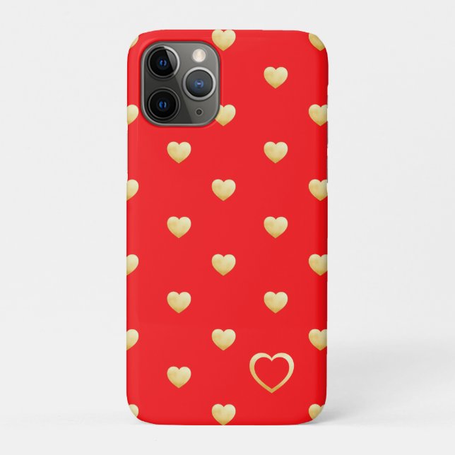 Elegant Gold Hearts on Crimson Red Case-Mate iPhone Case (Back)