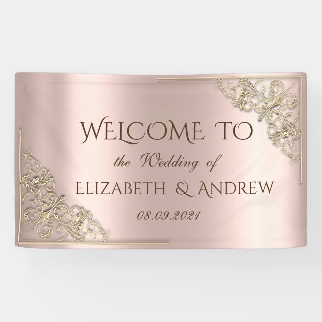 Elegant Gold Hearts Rose Gold Banner (Horizontal)