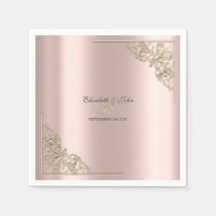 Elegant Gold Hearts Rose Gold Wedding Napkin