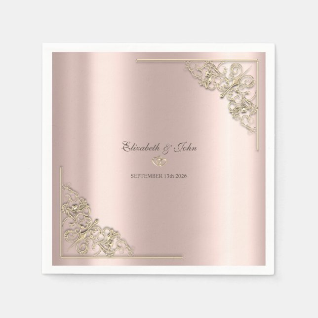 Elegant Gold Hearts Rose Gold Wedding  Napkin (Front)