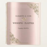 Elegant Gold Hearts Rose Gold Wedding  Planner<br><div class="desc">Elegant glamorous gold border and heart rings on a rose gold background.</div>
