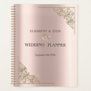 Elegant Gold Hearts Rose Gold Wedding Planner