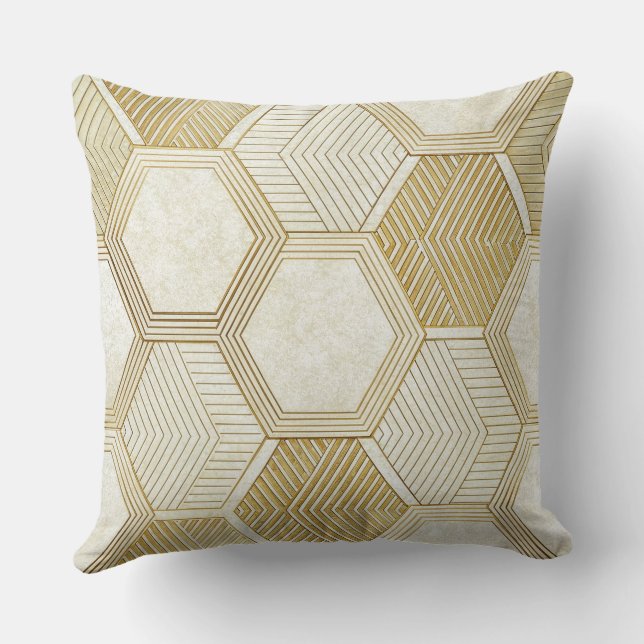 Elegant Gold Hexagon Geometric Pattern - Marble 2 Cushion (Back)